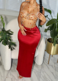 Personalized Shiny Drape Satin Slit Slim Hip Sirt