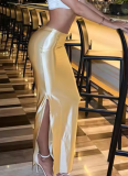 Personalized Shiny Drape Satin Slit Slim Hip Sirt
