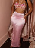 Personalized Shiny Drape Satin Slit Slim Hip Sirt