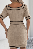 Elegant Square Neck Button Short Sleeve Knit Hip Dress