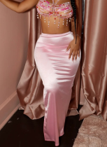 Personalized Shiny Drape Satin Slit Slim Hip Sirt
