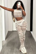 Fashion Sexy Hot Girl See-Through Mesh Yarn Printed Top Flared Pants Two-Piece Suit