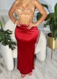 Personalized Shiny Drape Satin Slit Slim Hip Sirt