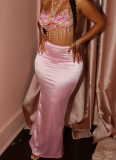 Personalized Shiny Drape Satin Slit Slim Hip Sirt