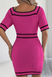 Elegant Square Neck Button Short Sleeve Knit Hip Dress