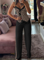 Fashion Button-Decorated Suspender Top Loose Trousers Two-Piece Set