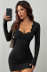 Black American Elegant Sexy Wave Neck Ruffle Long Sleeve Mini Dress
