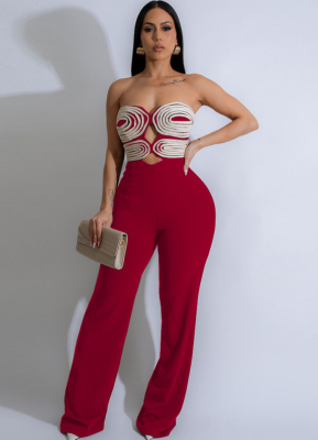 Fashion Design Handmade Ribbon Bandeau Backless Party Jumpsuit