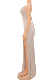 Rose Gold Fashion Sexy Backless Lace-up Long Slit Dress