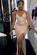 Rose Gold Fashion Sexy Backless Lace-up Long Slit Dress