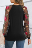 Autumn And Spring Long-Sleeved Fashionable Mesh Stitching Round Neck Top T-Shirt
