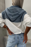 Fashionable Loose Casual Washed Denim Stitching Hooded Women'S Sweatshirt