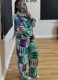 Casual Printed Shirt Long Sleeve Long Pants Two-Piece Set