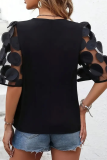 Summer Solid Color Simple V-Neck Lace Stitching Short-Sleeved Shirt