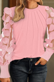 Autumn And Spring Long-Sleeved Fashionable Mesh Stitching Round Neck Top T-Shirt