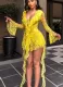Lace Lotus Leaf Ribbon Long Sleeves With Safety Pants Dress