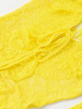 Lace Lotus Leaf Ribbon Long Sleeves With Safety Pants Dress