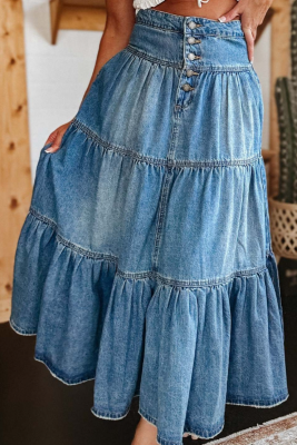 Bohemian A-line Layered Cake Denim Skirt