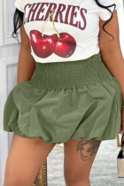 Solid Bubble Pleated High Waist Stretch Mini Skirt