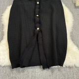 French Chanel Style Buttoned Short Sleeve Waist Slim V-neck Knitted Dress