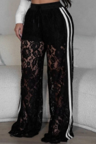 Black Fashion Casual Street Style Stitching Lace Sexy Straight Pants