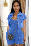 Solid Color Acid Wash Fried Color Jumpsuit Shorts And Jacket Two-Piece Set