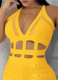 Sexy Waist Hollow Tie Halter Neck Tight Jumpsuit