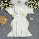 French Chanel Style Buttoned Short Sleeve Waist Slim V-neck Knitted Dress