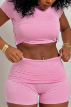 Round Neck Short-Sleeved T-Shirt Top Fashionable Casual Slim Shorts Two-Piece Set