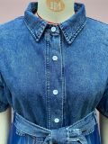 Temperament Cardigan Commuter Blue Denim Patchwork Mesh Dress
