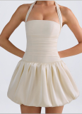 Sexy Halterneck Pleated Backless Dress