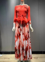 Fashion Irregular Flower Bud Top Plus Size Long Skirt Two-piece Suit
