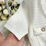 French Chanel Style Buttoned Short Sleeve Waist Slim V-neck Knitted Dress
