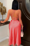 Sexy Slim-Fitting Lace-Up Collar Tank Top With High Slit Skirt Two-Piece Set