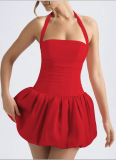 Sexy Halterneck Pleated Backless Dress