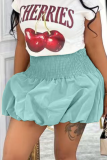 Solid Bubble Pleated High Waist Stretch Mini Skirt