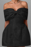 One Shoulder Bow Sexy Backless Dress Temperament Formal Dress Short Skirt