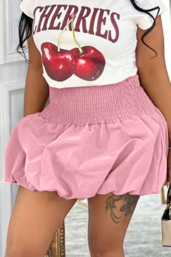 Solid Bubble Pleated High Waist Stretch Mini Skirt