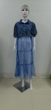 Temperament Cardigan Commuter Blue Denim Patchwork Mesh Dress