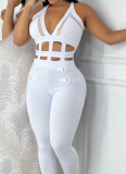 Sexy Waist Hollow Tie Halter Neck Tight Jumpsuit