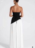 Contrast Color Zipper Bodycon Dress with Irregular Slits
