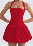 Sexy Halterneck Pleated Backless Dress