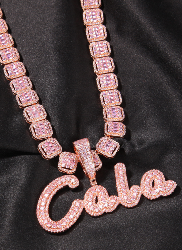 Full Diamond Floral Letter Pendant Personality Street Jewelry Necklace