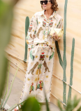 Fashion Personalized Printed Macaroon Linen Long Sleeve Shirt Suit
