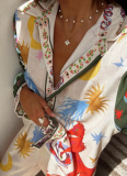Fashion Personalized Printed Macaroon Linen Long Sleeve Shirt Suit