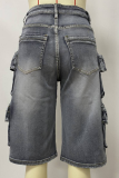 Loose Casual Work-Style Denim Shorts With Large Pockets