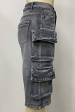 Loose Casual Work-Style Denim Shorts With Large Pockets