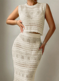 Solid Color Knitted Beach Bikini Swimsuit Cover Up Sun Protection Set