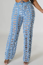 Spring And Summer New Women'S Wear Hole Tassel Wide-Leg Trousers