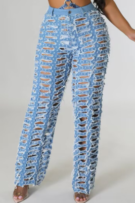 Spring And Summer New Women'S Wear Hole Tassel Wide-Leg Trousers